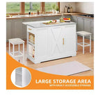 Rolling Kitchen Islands with Seating Trash Can Cabinet Drop Leaf Dining Table with 2 Stools, Rolling Dining Table with Power Outlet, Spice Rack