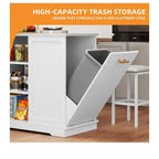 Rolling Kitchen Islands with Seating Trash Can Cabinet Drop Leaf Dining Table with 2 Stools, Rolling Dining Table with Power Outlet, Spice Rack