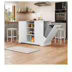 Rolling Kitchen Islands with Seating Trash Can Cabinet Drop Leaf Dining Table with 2 Stools, Rolling Dining Table with Power Outlet, Spice Rack