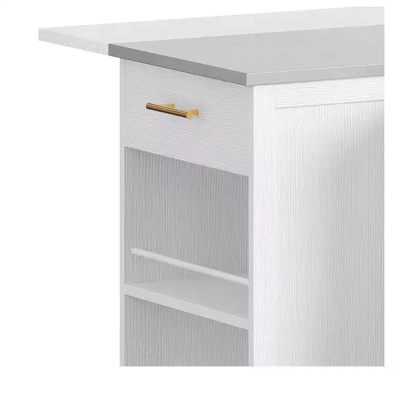 Rolling Kitchen Islands with Seating Trash Can Cabinet Drop Leaf Dining Table with 2 Stools, Rolling Dining Table with Power Outlet, Spice Rack