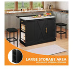 Rolling Kitchen Islands with Seating Trash Can Cabinet Drop Leaf Dining Table with 2 Stools, Rolling Dining Table with Power Outlet, Spice Rack