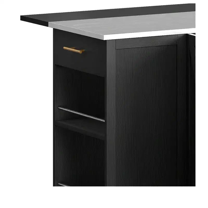 Rolling Kitchen Islands with Seating Trash Can Cabinet Drop Leaf Dining Table with 2 Stools, Rolling Dining Table with Power Outlet, Spice Rack