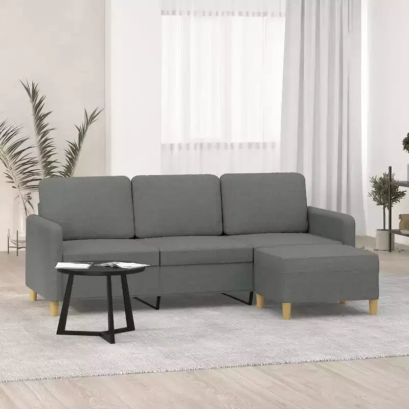 vidaXL Canapé 3 places Canapé Fauteuil avec repose-pieds pour salon Tissu - Gris foncé
