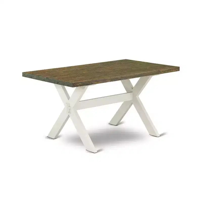 Table à manger 5 pièces en bois massif HomeStock avec plateau finition jacobine vieillie et 4 chaises