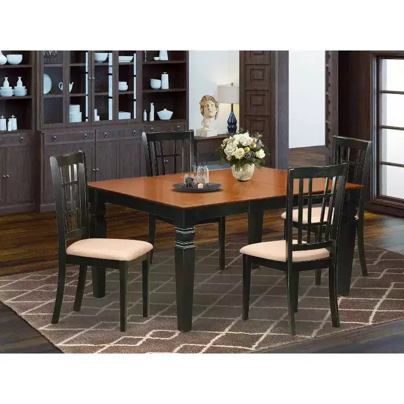 HomeStock 5-Piece Black and Cherry Finish Solid Wood Top Dining table with 4 Chairs
