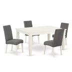 Kitchen Table Set 5pc Rectangle Table w/ Leaf & 4 Chairs - Linen White Legs, Gray Fabric