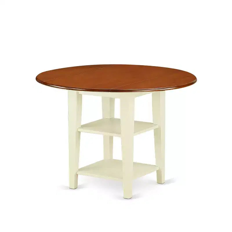 HomeStock 3-Piece Buttermilk and Cherry Finish Round Solid Wood Top Dining Table Set