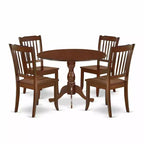 HomeStock 5-Piece Mahogany Finish Solid Wood Top Dining table with 4 Chairs with Drop Leaf Slat Back