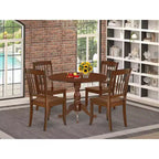 HomeStock 5-Piece Mahogany Finish Solid Wood Top Dining table with 4 Chairs with Drop Leaf Slat Back