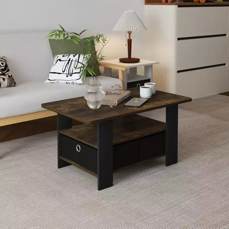 HOMLUX 31 Coffee Table Modern Living Room Furniture with Storage Bin Drawer & Open Shelf