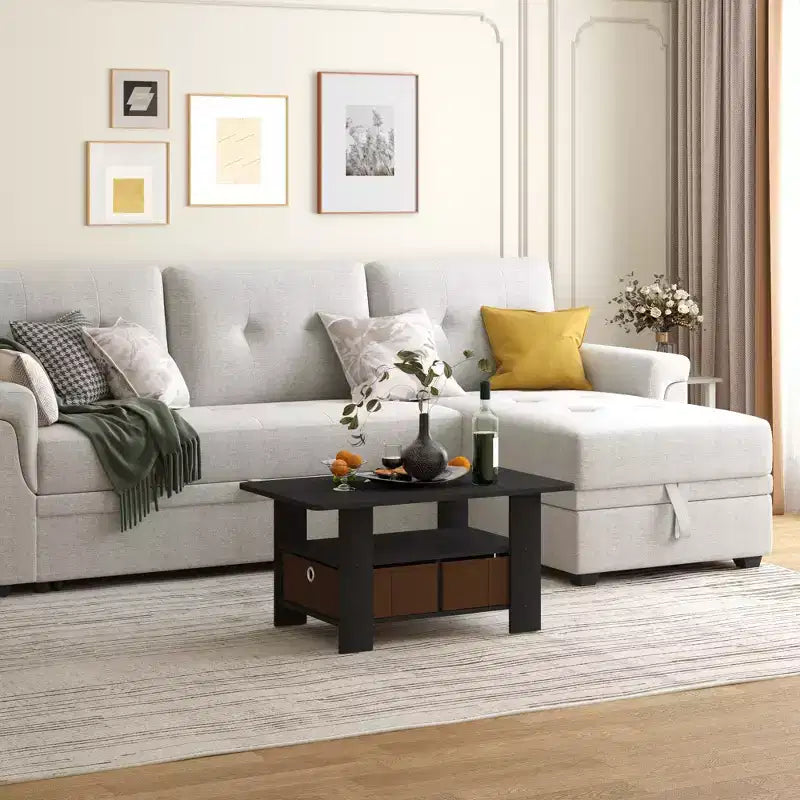 HOMLUX 31 Coffee Table Modern Living Room Furniture with Storage Bin Drawer & Open Shelf