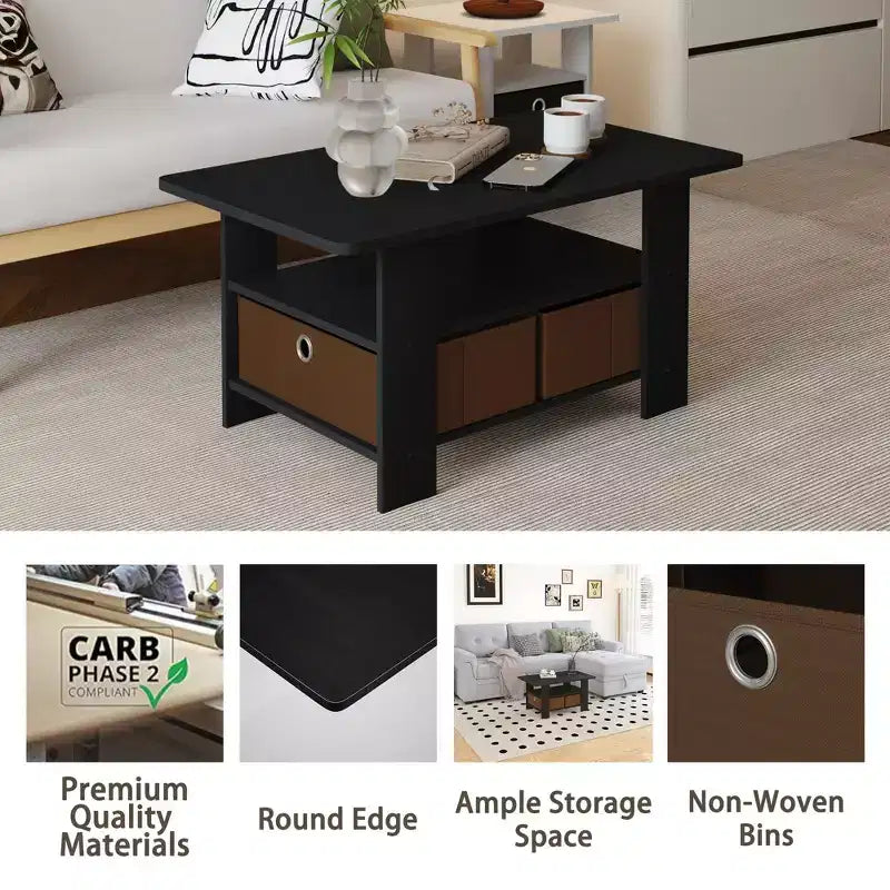 HOMLUX 31 Coffee Table Modern Living Room Furniture with Storage Bin Drawer & Open Shelf