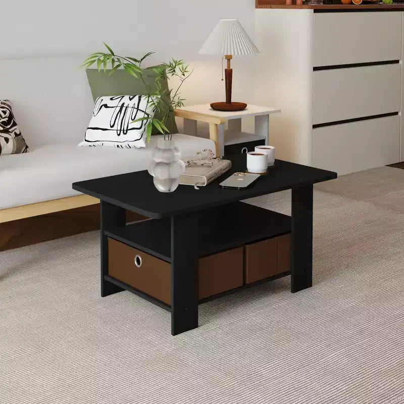 HOMLUX 31 Coffee Table Modern Living Room Furniture with Storage Bin Drawer & Open Shelf