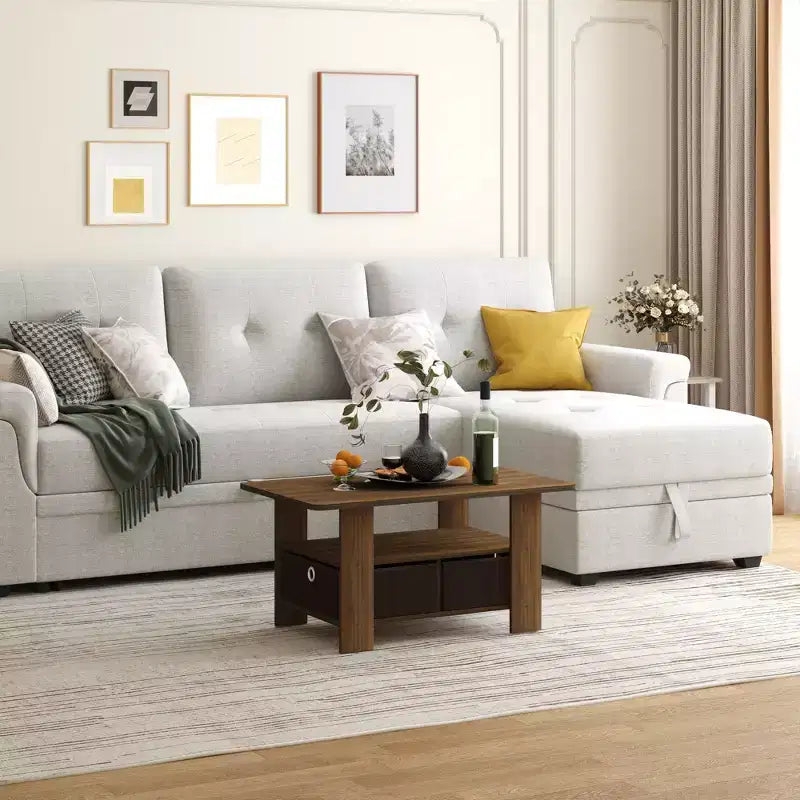 HOMLUX 31 Coffee Table Modern Living Room Furniture with Storage Bin Drawer & Open Shelf