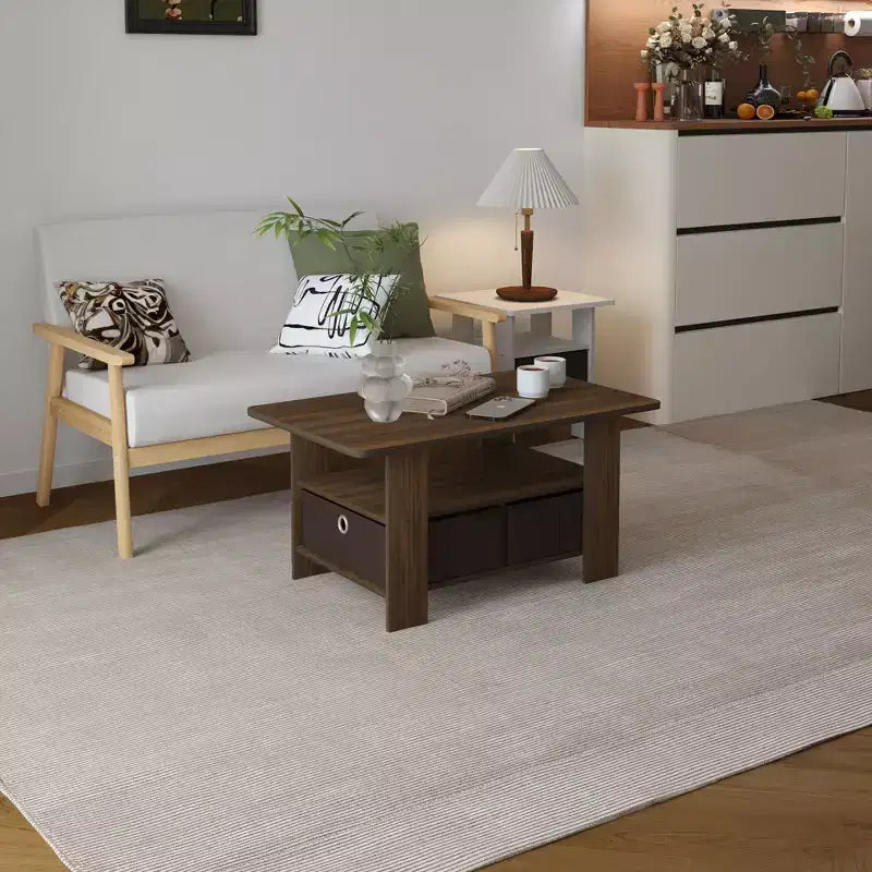 HOMLUX 31 Coffee Table Modern Living Room Furniture with Storage Bin Drawer & Open Shelf