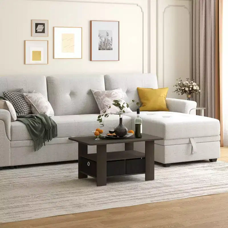 HOMLUX 31 Coffee Table Modern Living Room Furniture with Storage Bin Drawer & Open Shelf
