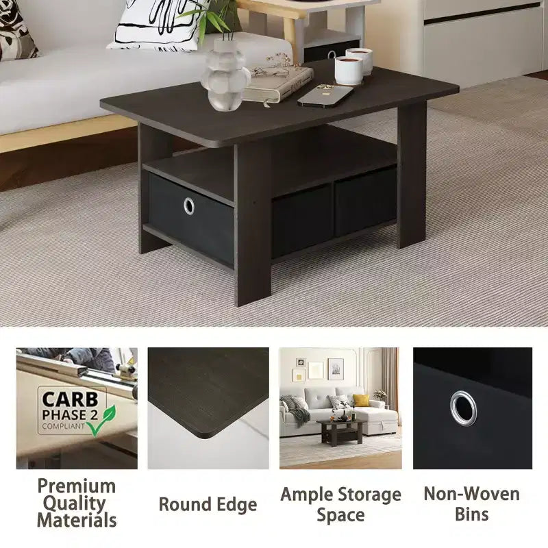 HOMLUX 31 Coffee Table Modern Living Room Furniture with Storage Bin Drawer & Open Shelf