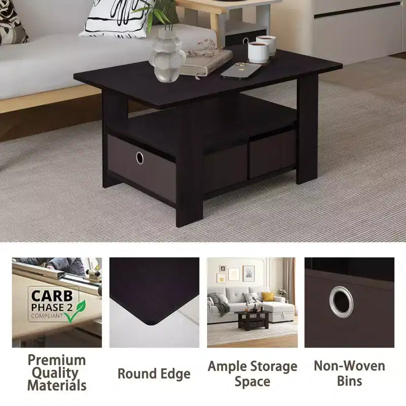 HOMLUX 31 Coffee Table Modern Living Room Furniture with Storage Bin Drawer & Open Shelf