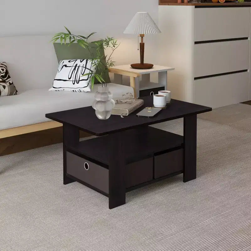 HOMLUX 31 Coffee Table Modern Living Room Furniture with Storage Bin Drawer & Open Shelf
