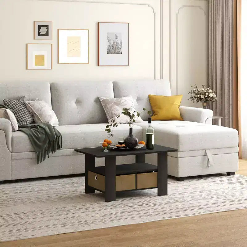 HOMLUX 31 Coffee Table Modern Living Room Furniture with Storage Bin Drawer & Open Shelf