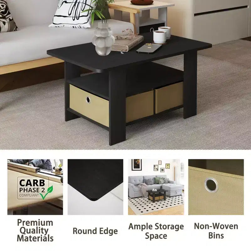 HOMLUX 31 Coffee Table Modern Living Room Furniture with Storage Bin Drawer & Open Shelf