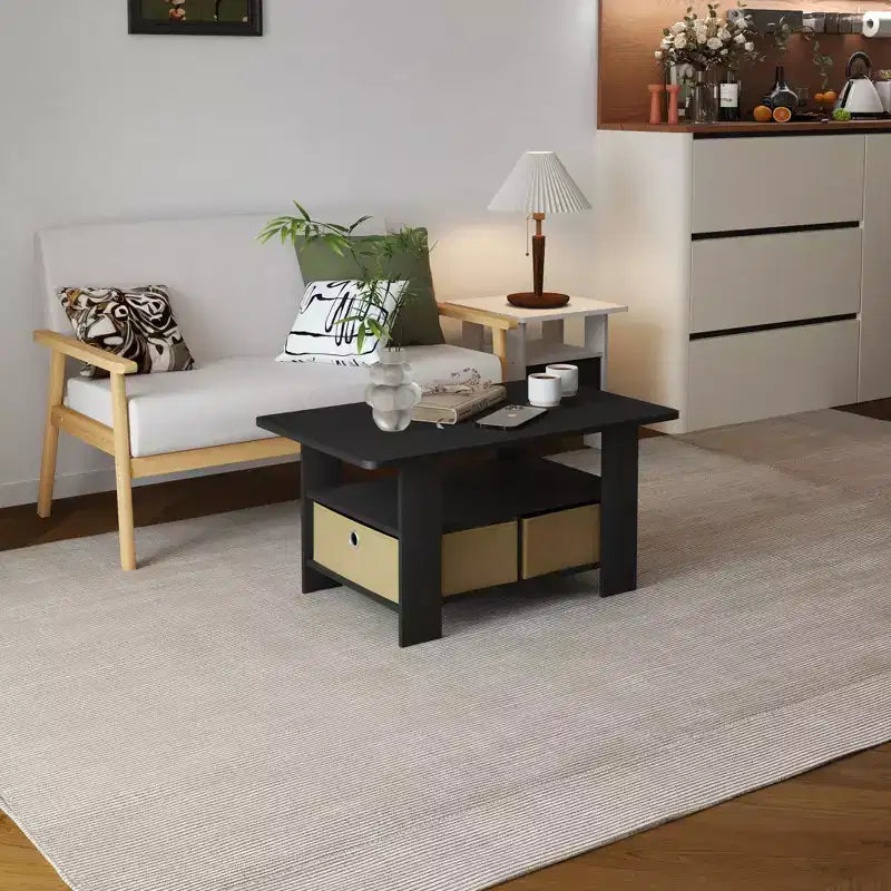 HOMLUX 31 Coffee Table Modern Living Room Furniture with Storage Bin Drawer & Open Shelf