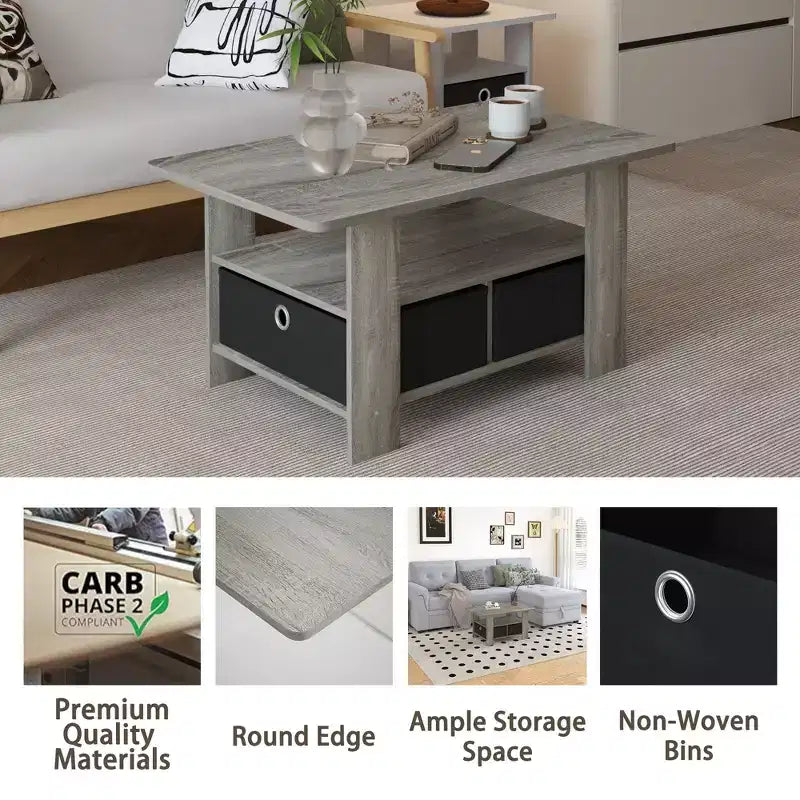 HOMLUX 31 Coffee Table Modern Living Room Furniture with Storage Bin Drawer & Open Shelf