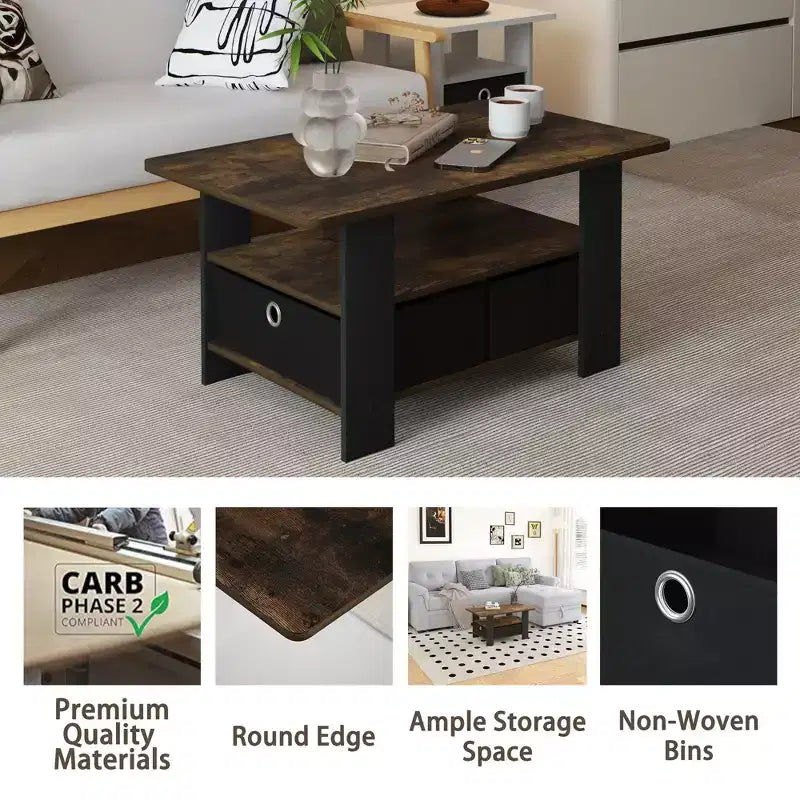 HOMLUX 31 Coffee Table Modern Living Room Furniture with Storage Bin Drawer & Open Shelf
