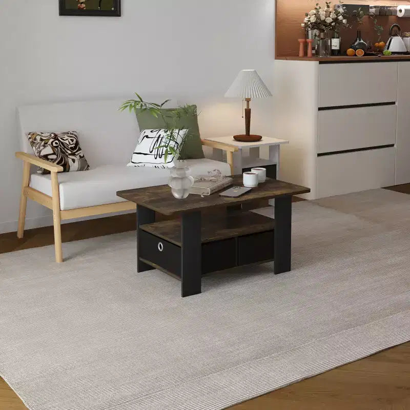 HOMLUX 31 Coffee Table Modern Living Room Furniture with Storage Bin Drawer & Open Shelf
