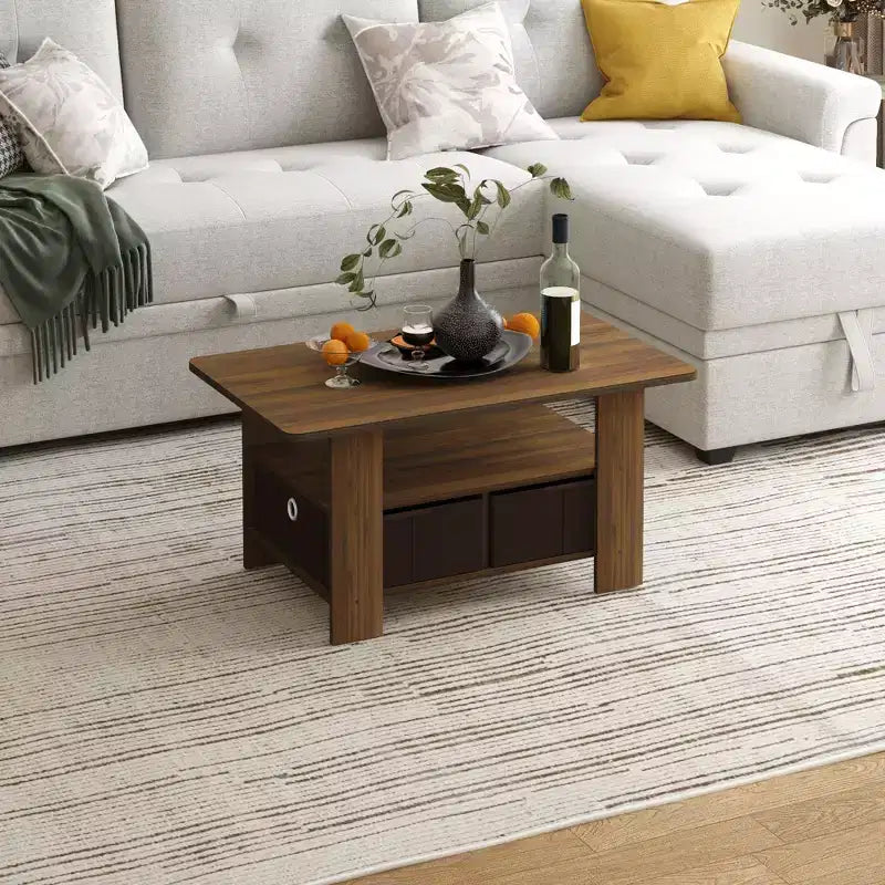 HOMLUX 31 Coffee Table Modern Living Room Furniture with Storage Bin Drawer & Open Shelf