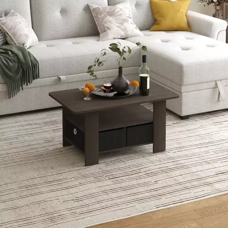HOMLUX 31 Coffee Table Modern Living Room Furniture with Storage Bin Drawer & Open Shelf
