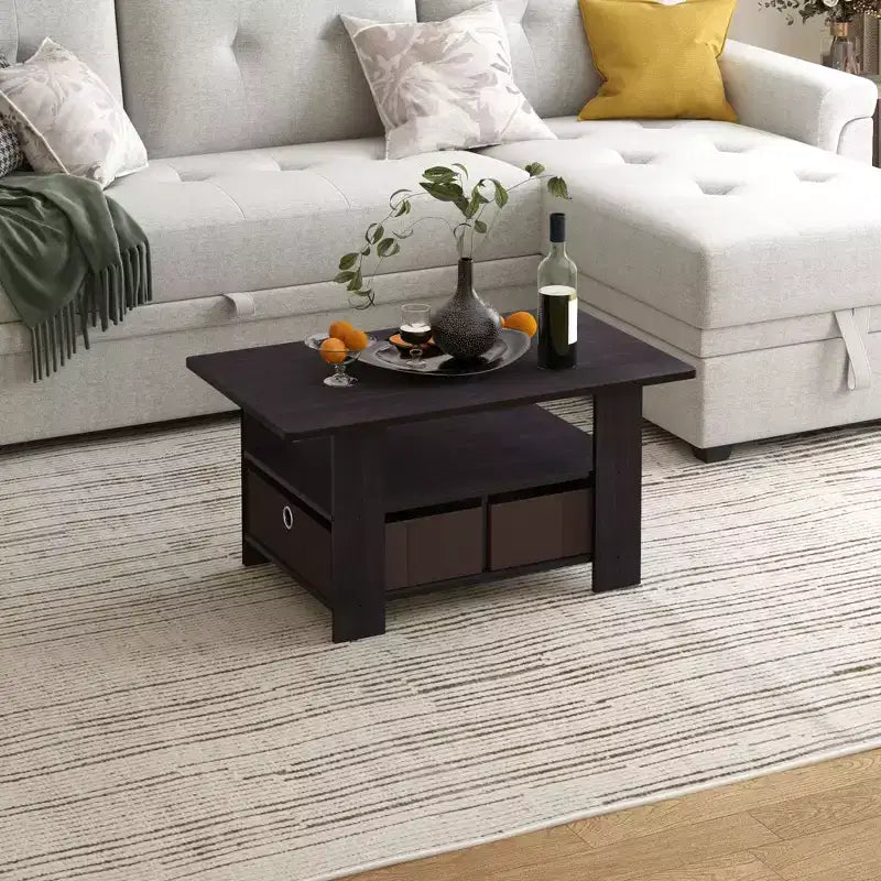 HOMLUX 31 Coffee Table Modern Living Room Furniture with Storage Bin Drawer & Open Shelf