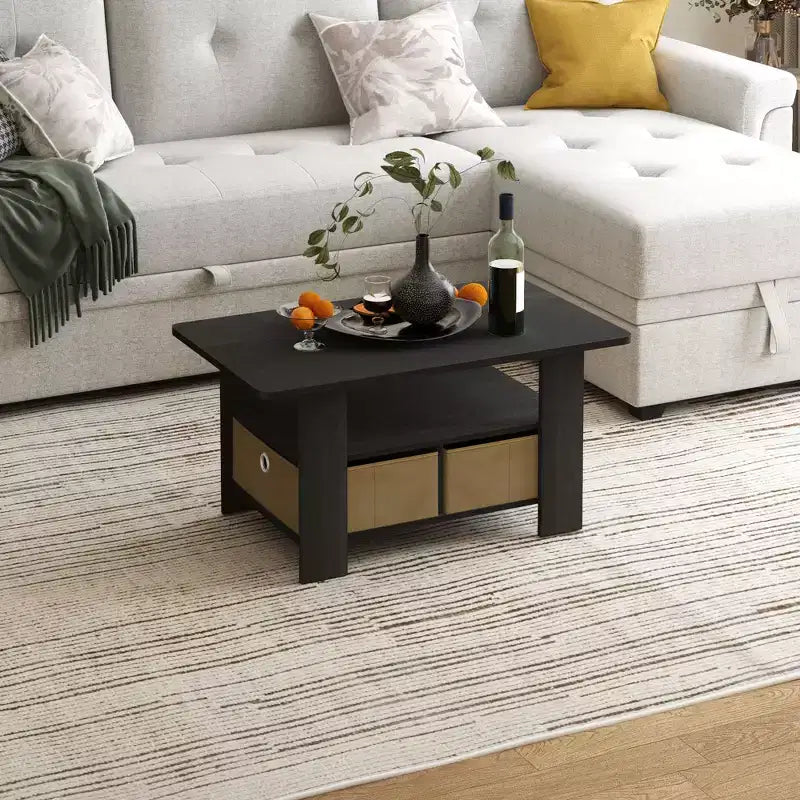 HOMLUX 31 Coffee Table Modern Living Room Furniture with Storage Bin Drawer & Open Shelf