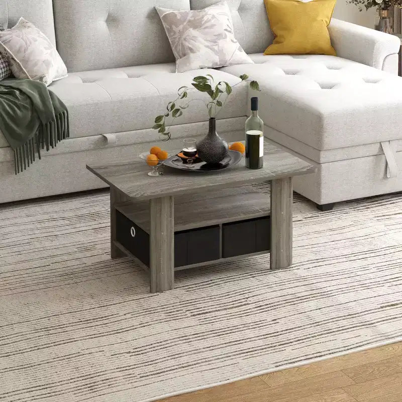 HOMLUX 31 Coffee Table Modern Living Room Furniture with Storage Bin Drawer & Open Shelf