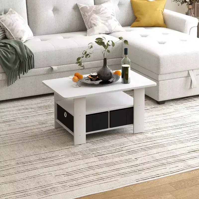 HOMLUX 31 Coffee Table Modern Living Room Furniture with Storage Bin Drawer & Open Shelf