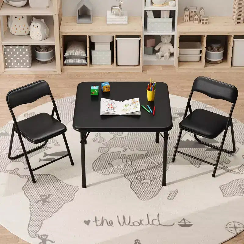 Ensemble 3 pièces table et chaises pliantes avec revêtement en PU – Idéal pour manger, lire et jouer