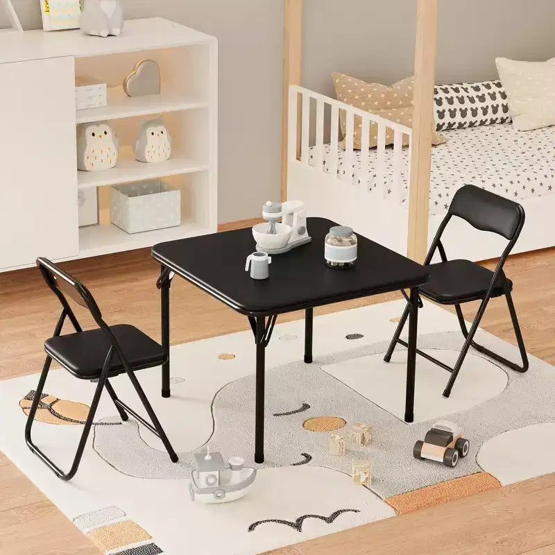 Ensemble 3 pièces table et chaises pliantes avec revêtement en PU – Idéal pour manger, lire et jouer