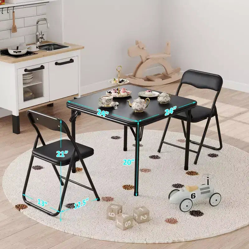Ensemble 3 pièces table et chaises pliantes avec revêtement en PU – Idéal pour manger, lire et jouer