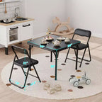 Ensemble 3 pièces table et chaises pliantes avec revêtement en PU – Idéal pour manger, lire et jouer