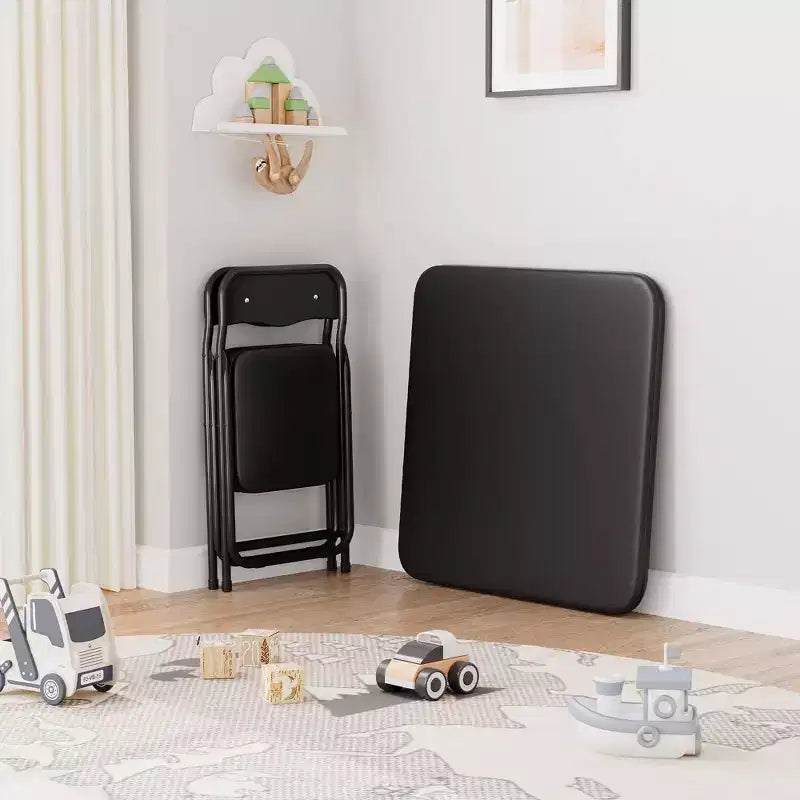 Ensemble 3 pièces table et chaises pliantes avec revêtement en PU – Idéal pour manger, lire et jouer