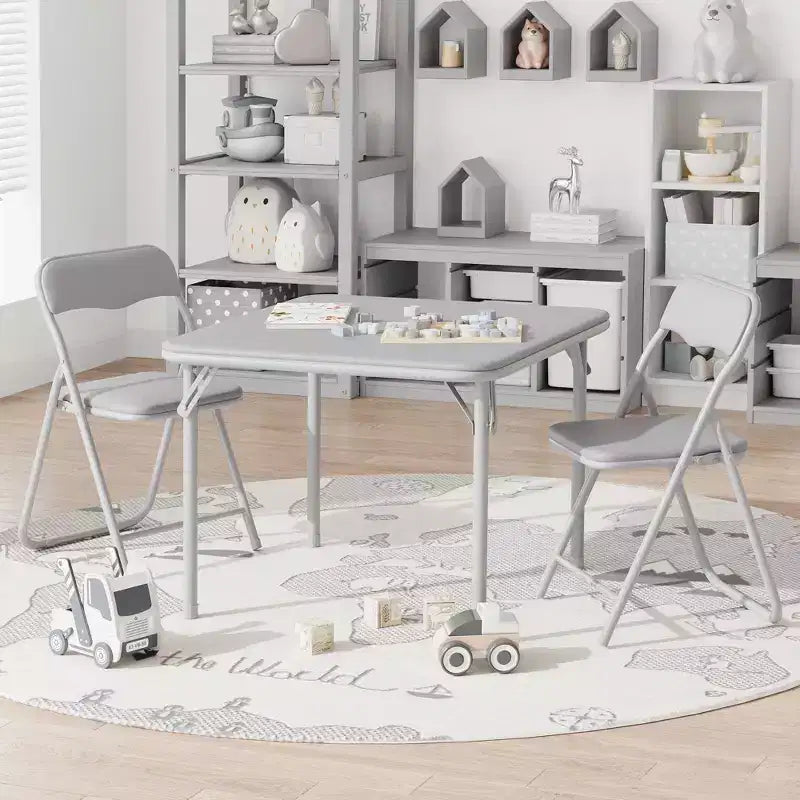 Ensemble 3 pièces table et chaises pliantes avec revêtement en PU – Idéal pour manger, lire et jouer