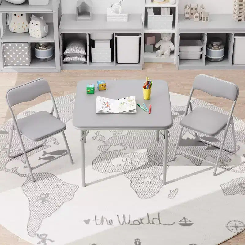 Ensemble 3 pièces table et chaises pliantes avec revêtement en PU – Idéal pour manger, lire et jouer