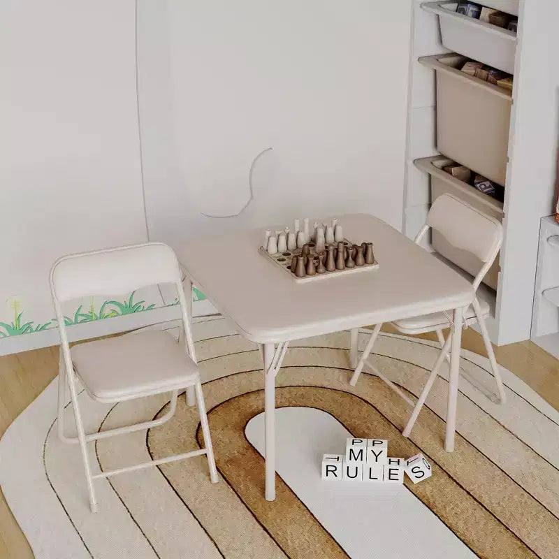 Ensemble 3 pièces table et chaises pliantes avec revêtement en PU – Idéal pour manger, lire et jouer