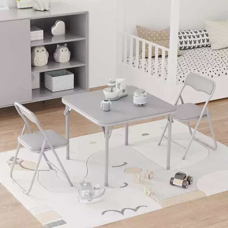 Ensemble 3 pièces table et chaises pliantes avec revêtement en PU – Idéal pour manger, lire et jouer