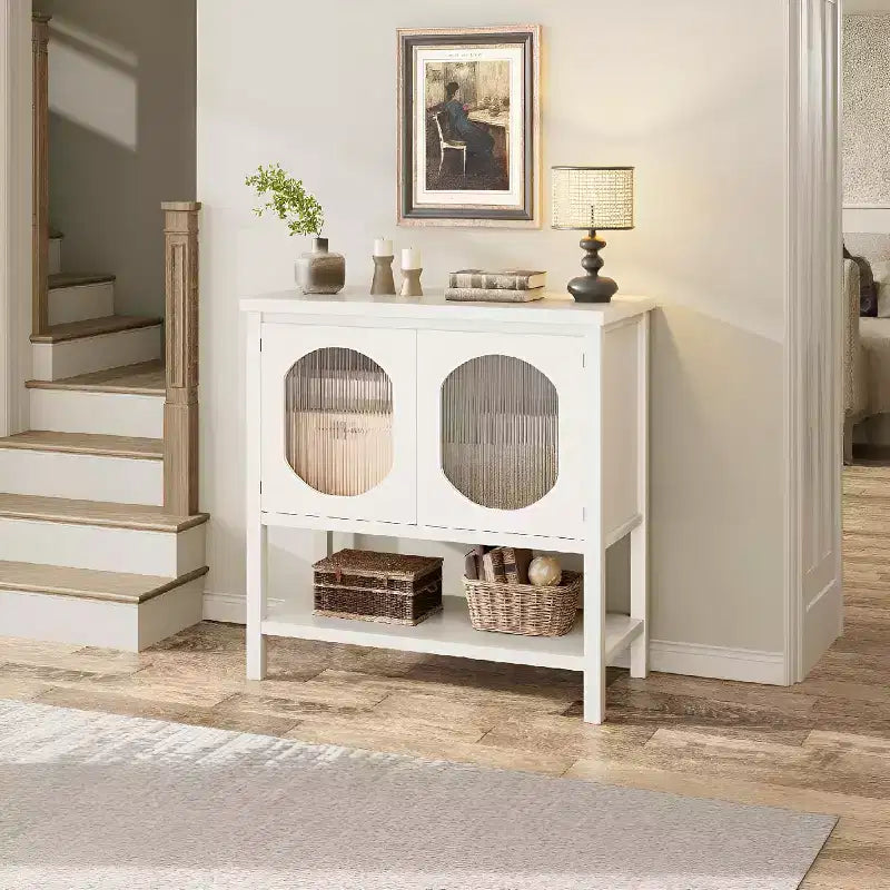 COZONY Farmhouse Console Table with 2-Door Storage, Entryway Table with Shelf for Living Room