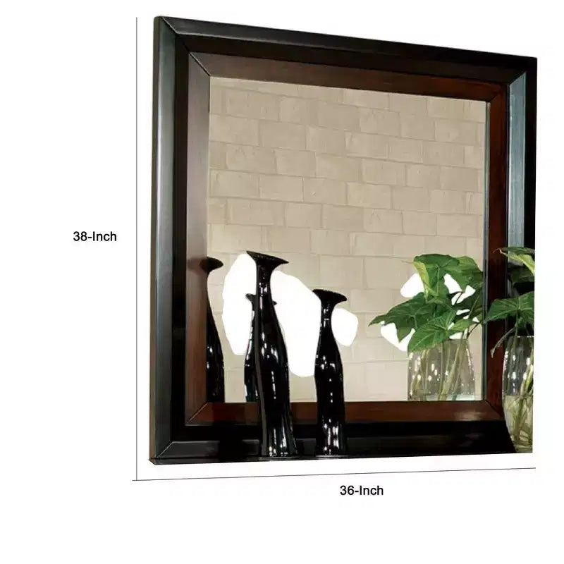 Royal Hampton Dresser Mirror, 38 Inch Dark Walnut Brown and Black Solid Wood