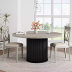 47 Round Dining Table, Seats 46  Farmhouse Style with Sturdy Wavy Metal Pedestal Base for Kitchen or Dining RoomSeats