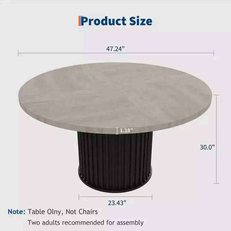 47 Round Dining Table, Seats 46  Farmhouse Style with Sturdy Wavy Metal Pedestal Base for Kitchen or Dining RoomSeats