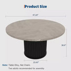 47 Round Dining Table, Seats 46  Farmhouse Style with Sturdy Wavy Metal Pedestal Base for Kitchen or Dining RoomSeats