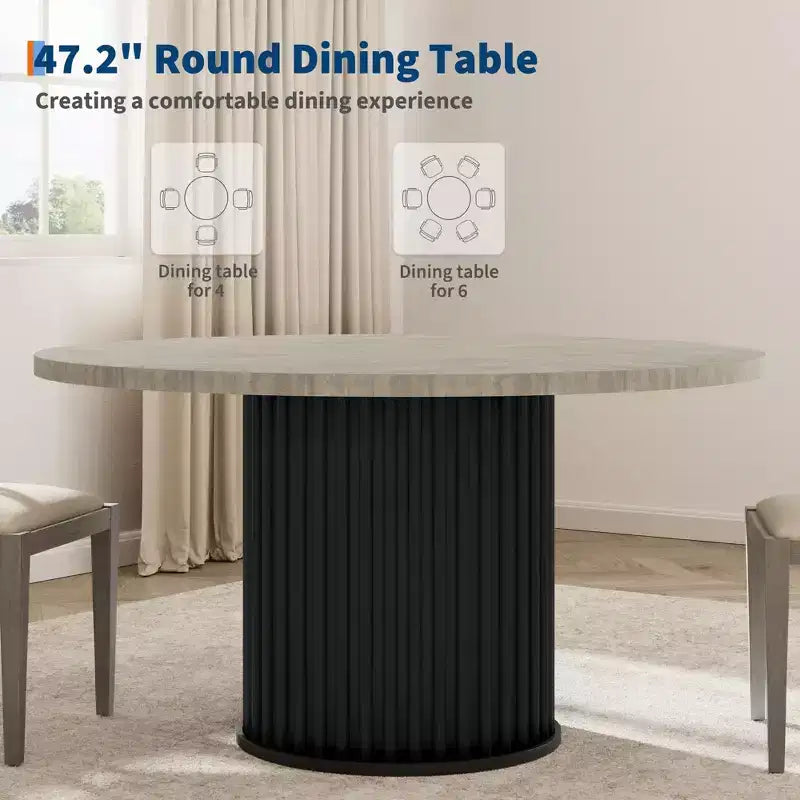 47 Round Dining Table, Seats 46  Farmhouse Style with Sturdy Wavy Metal Pedestal Base for Kitchen or Dining RoomSeats